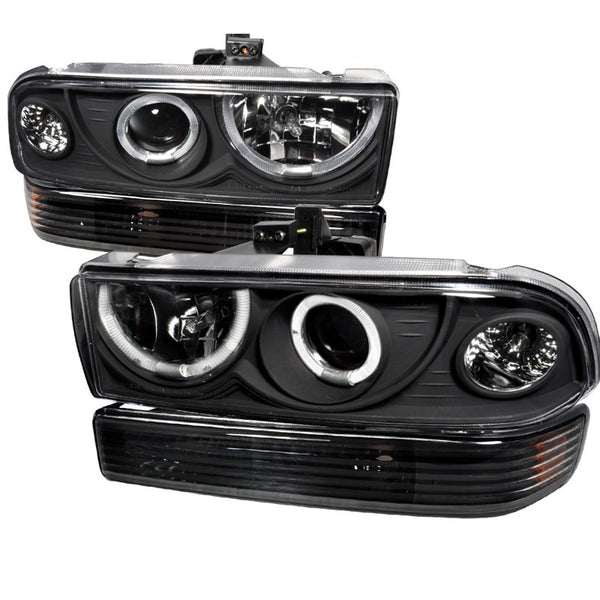 98-04 CHEVY S10 HEADLIGHT COMBO PROJECTOR HEADLIGHT BLACK WITH BUMPER LIGHT