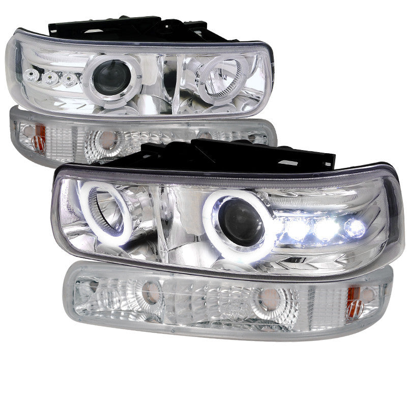 99-03 CHEVY SILVERADO HEADLIGHT COMBO PROJECTOR HEADLIGHT CHROME HOUSING WITH BUMPER LIGHT
