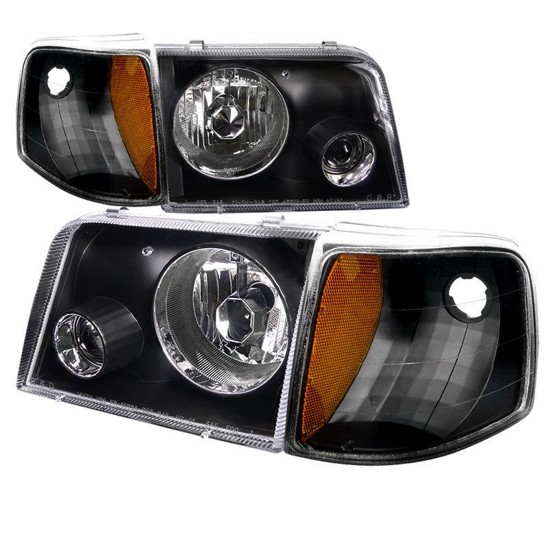 93-97 FORD RANGER HEADLIGHT COMBO PROJECTOR HEADLIGHT BLACK WITH CORNER LIGHT