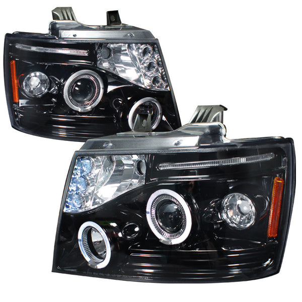 07-12 CHEVY AVAALANCHE HEADLIGHT HALO PROJECTOR HEADLIGHT GLOSS BLACK HOUSING SMOKE LENS