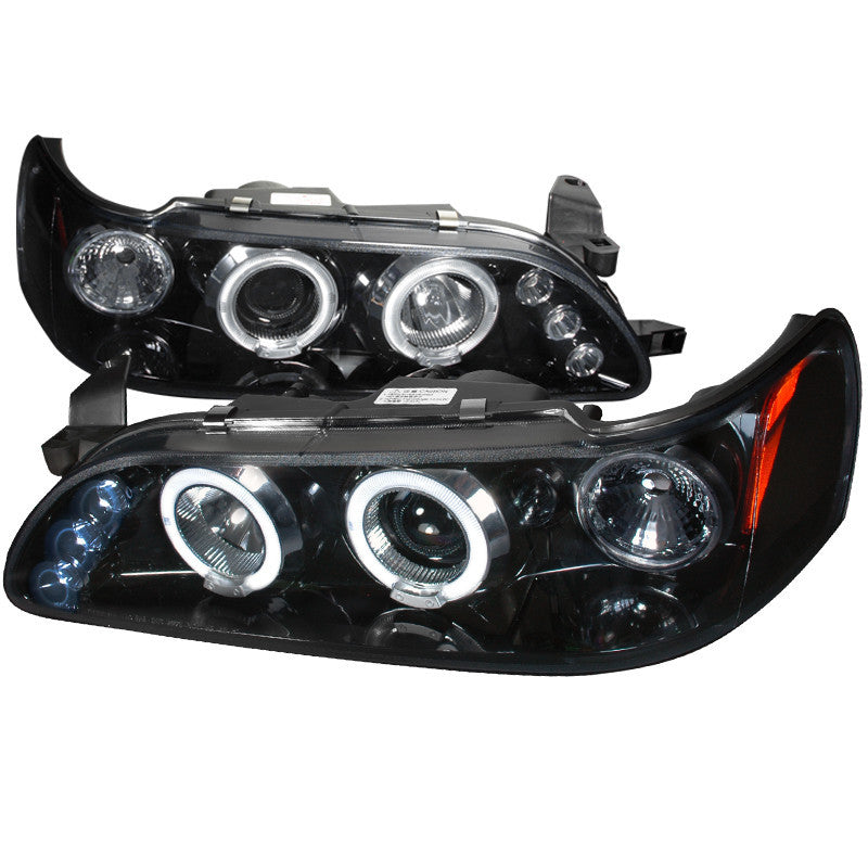 93-97 TOYOTA COROLLA HEADLIGHT HALO PROJECTOR HEADLIGHT GLOSS BLACK HOUSING SMOKE LENS