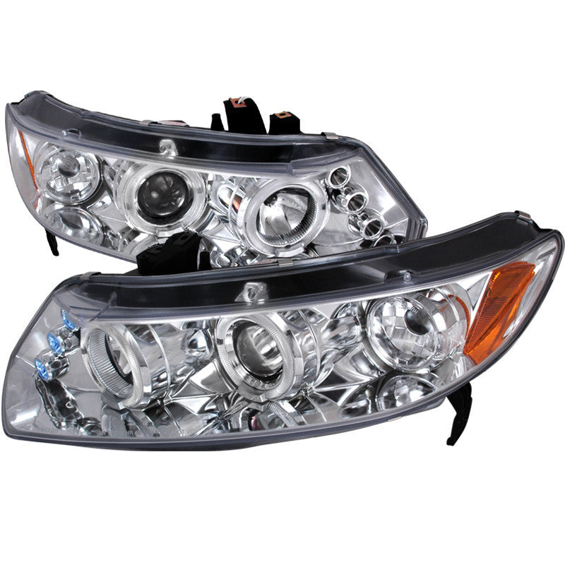 06-11 HONDA CIVIC HEADLIGHT HALO LED PROJECTOR CHROME