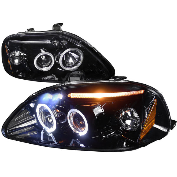 96-98 HONDA CIVIC HEADLIGHT HALO LED PROJECTOR GLOSS BLACK HOUSING WITH SMOKED LENS