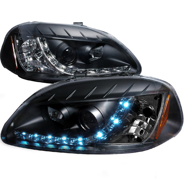 96-98 HONDA CIVIC HEADLIGHT R8 STYLE HALO LED PROJECTOR BLACK