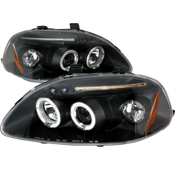 96-98 HONDA CIVIC HEADLIGHT HALO LED PROJECTOR BLACK