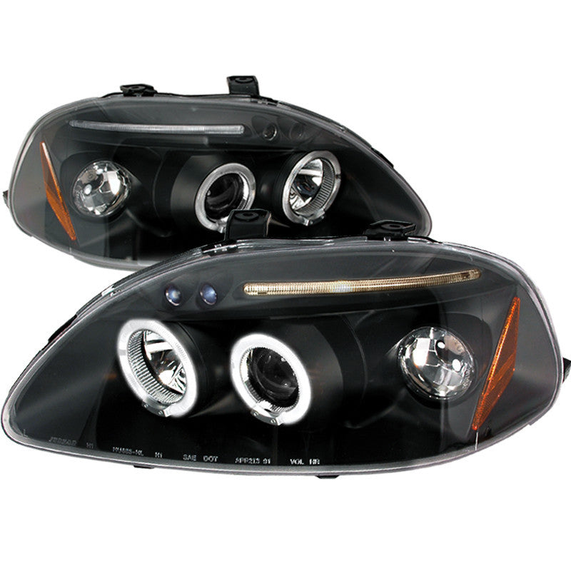 96-98 HONDA CIVIC HEADLIGHT HALO LED PROJECTOR BLACK
