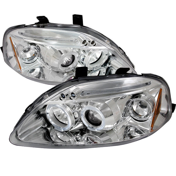 99-00 HONDA CIVIC HEADLIGHT HALO LED PROJECTOR CHROME