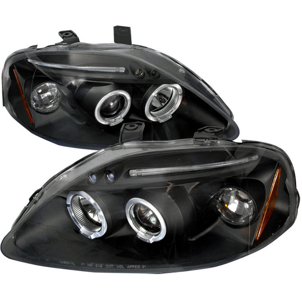 99-00 HONDA CIVIC HEADLIGHT HALO LED PROJECTOR BLACK