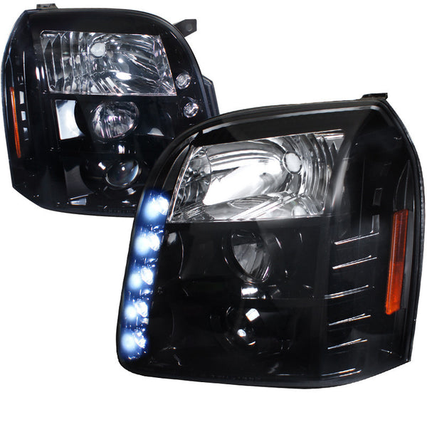 07-10 GMC DENAIL HEADLIGHT HALO PROJECTOR HEADLIGHT GLOSS BLACK HOUSING SMOKE LENS
