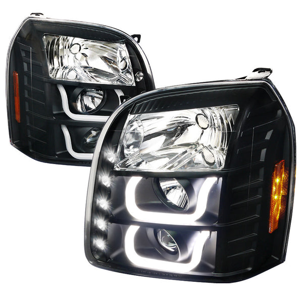 07-12 GMC YUKON HEADLIGHT U SHAPE HALO PROJECTOR BLACK