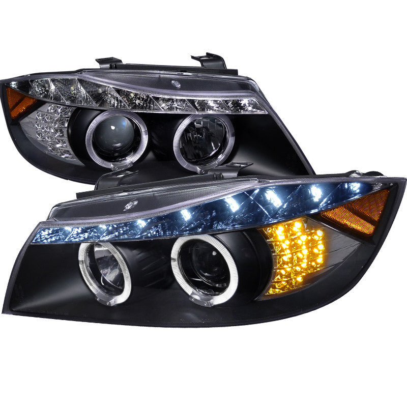 06-08 BMW E90 HEADLIGHT R8 STYLE PROJECTOR HEADLIGHT GLOSS BLACK HOUSING BLACK LENS 4D SEDAN ONLY