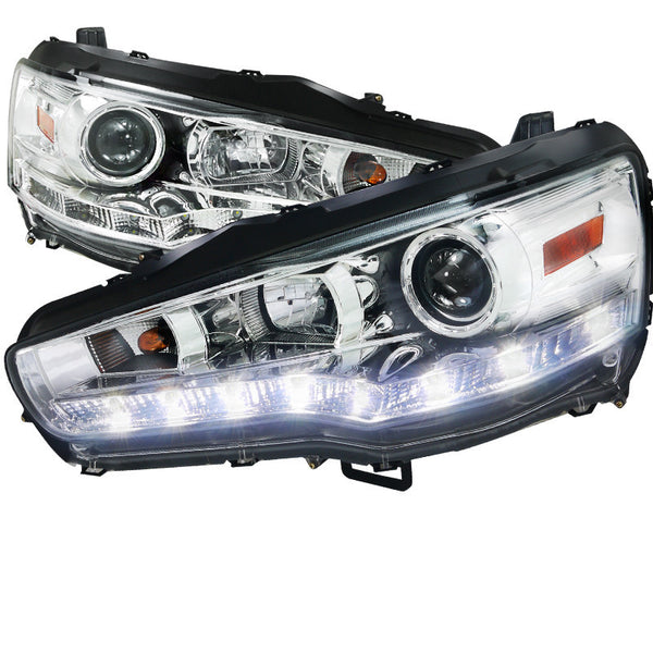 08-12 MITSUBISHI LANCER HEADLIGHT PROJECTOR HEADLIGHT CHROME HOUSING R8 STYLE