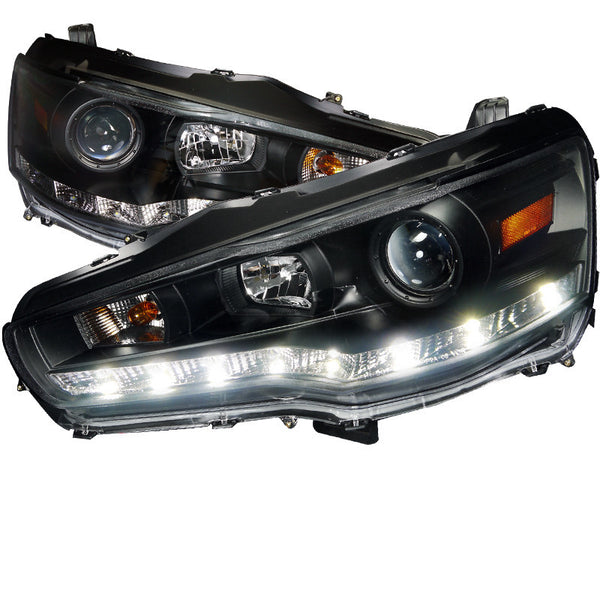 08-12 MITSUBISHI LANCER HEADLIGHT PROJECTOR HEADLIGHT BLACK HOUSING R8 STYLE