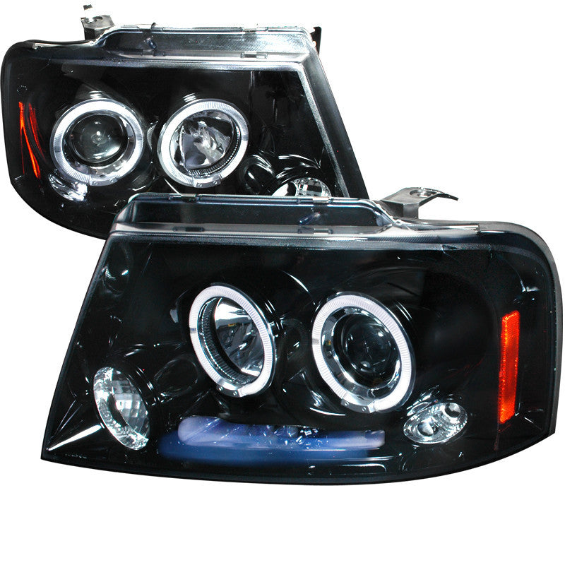 04-08 FORD F150 HEADLIGHT HALO PROJECTOR HEADLIGHT GLOSS BLACK HOUSING SMOKE LENS