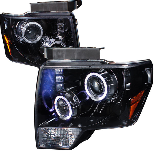 09-11 FORD F150 HEADLIGHT HALO PROJECTOR HEADLIGHT GLOSS BLACK HOUSING SMOKE LENS