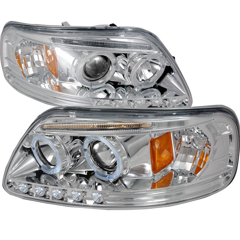 97-02 FORD EXPEDITION HEADLIGHT HALO LED PROJECTOR CHROME