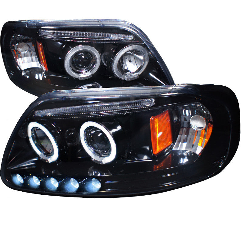 97-03 FORD F150 HEADLIGHT HALO PROJECTOR HEADLIGHT GLOSS BLACK HOUSING SMOKE LENS
