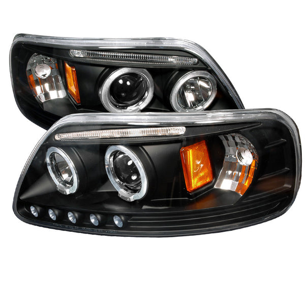 97-02 FORD EXPEDITION HEADLIGHT HALO LED PROJECTOR BLACK