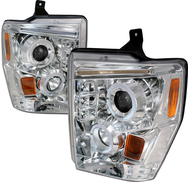08-10 FORD F250 HEADLIGHT R8 STYLE HALO LED PROJECTOR CHROME