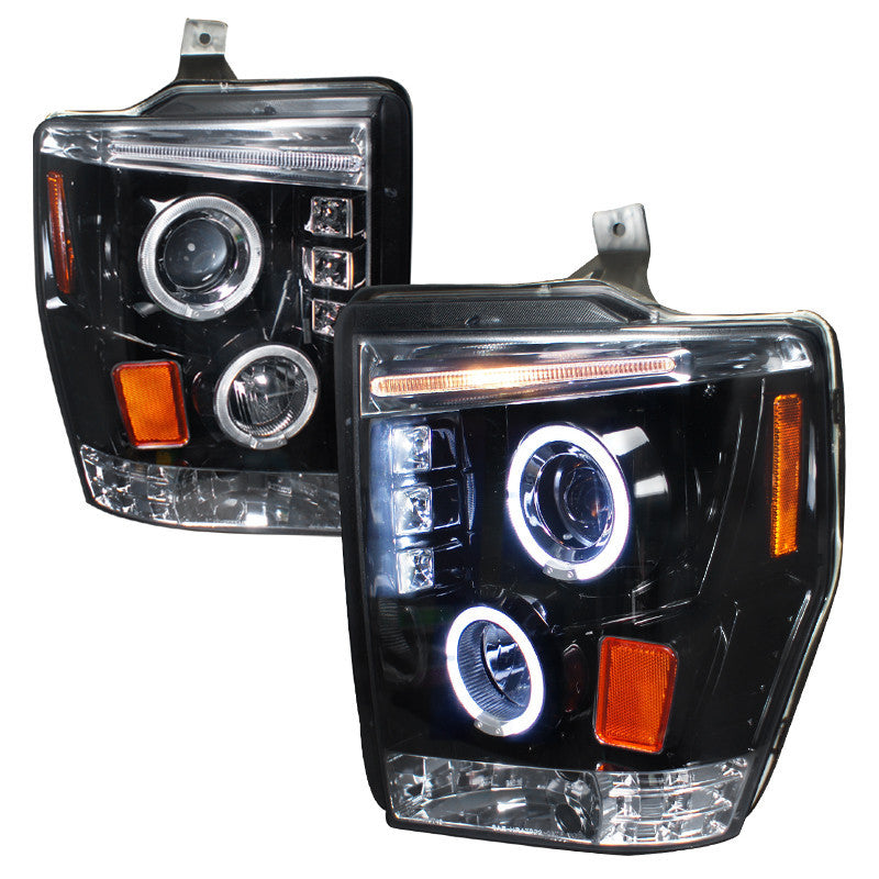 08-10 FORD F250 HEADLIGHT HALO PROJECTOR HEADLIGHT GLOSS BLACK HOUSING SMOKE LENS