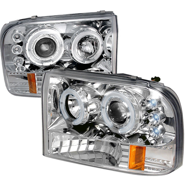 99-04 FORD F250 HEADLIGHT HALO LED PROJECTOR CHROME