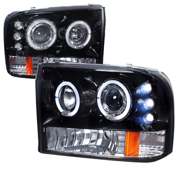 99-04 FORD F250 HEADLIGHT HALO PROJECTOR HEADLIGHT GLOSS BLACK HOUSING SMOKE LENS