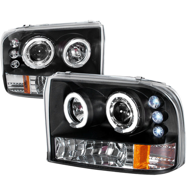 99-04 FORD F250 HEADLIGHT HALO LED PROJECTOR BLACK