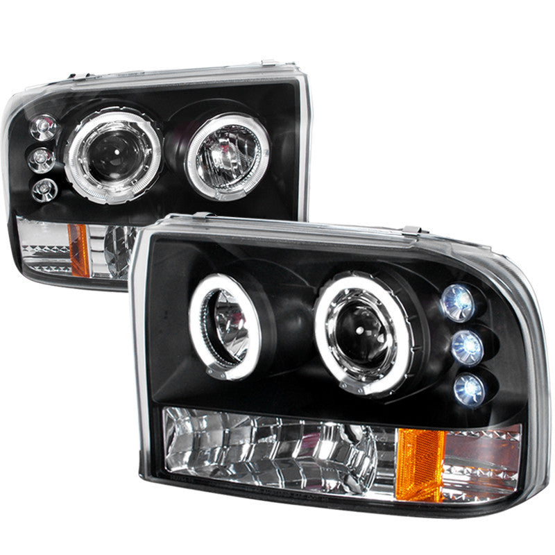99-04 FORD F250 HEADLIGHT HALO LED PROJECTOR BLACK
