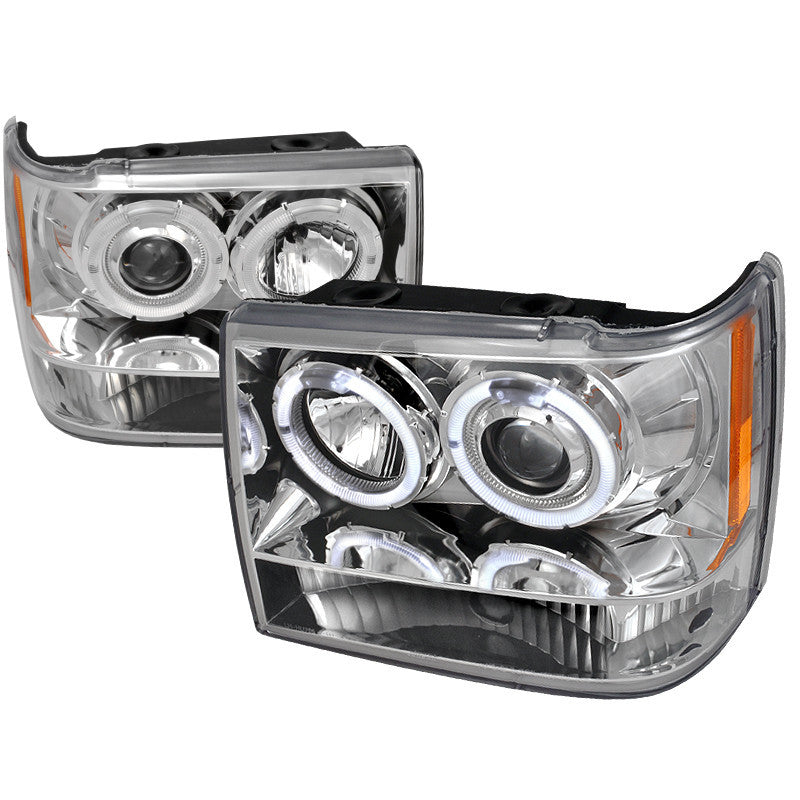 93-98 JEEP GRAND CHEROKEE HEADLIGHT HALO LED PROJECTOR CHROME