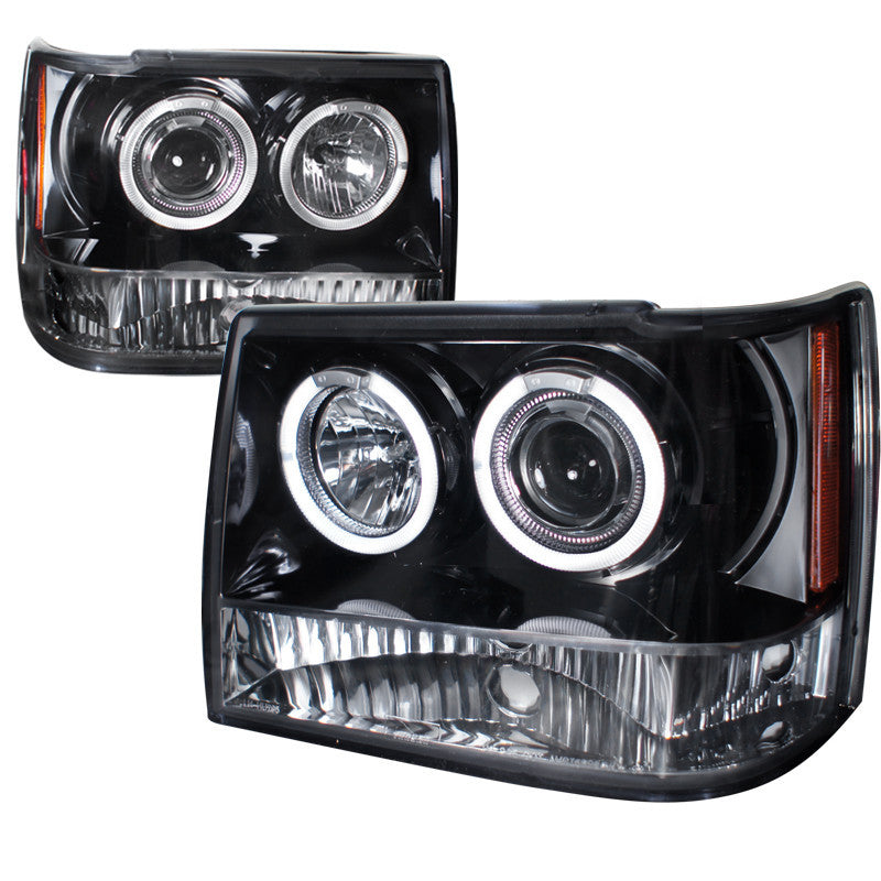 93-98 JEEP GRAN CHEROKEE HEADLIGHT HALO PROJECTOR HEADLIGHT GLOSS BLACK HOUSING SMOKE LENS