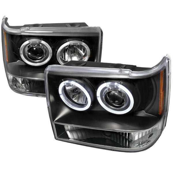 93-98 JEEP GRAND CHEROKEE HEADLIGHT HALO LED PROJECTOR BLACK
