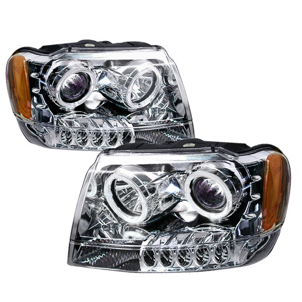 99-04 JEEP GRAND CHEROKEE HEADLIGHT HALO PROJECTOR HEADLIGHTS CHROME