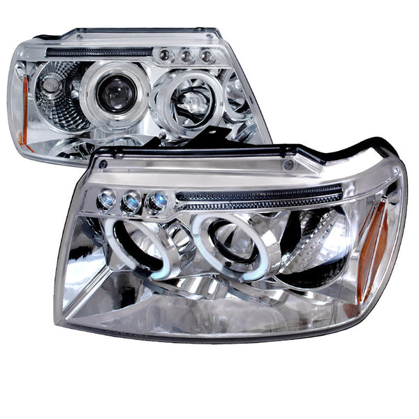 99-04 JEEP GRAND CHEROKEE HEADLIGHT HALO LED PROJECTOR CHROME