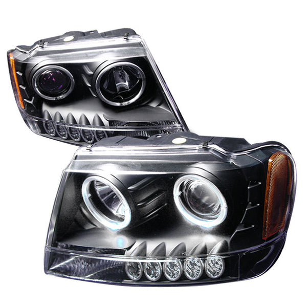 99-04 JEEP GRAND CHEROKEE HEADLIGHT HALO PROJECTOR HEADLIGHTS BLACK