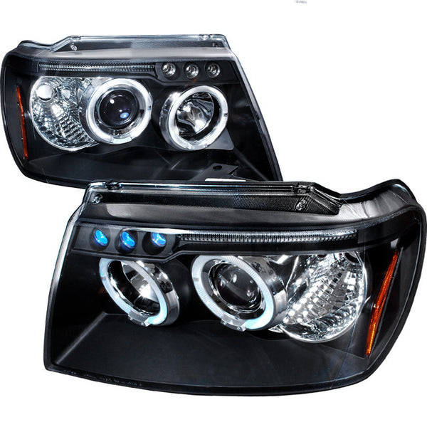 99-04 JEEP GRAND CHEROKEE HEADLIGHT HALO LED PROJECTOR BLACK