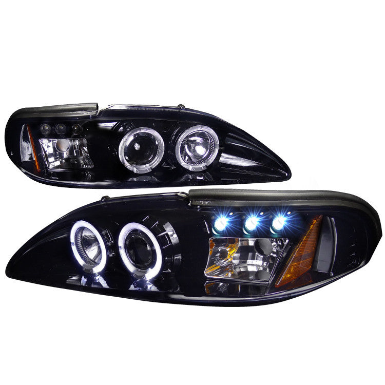 94-98 FORD MUSTANG HEADLIGHT SMOKED LENS GLOSS BLACK HOUSING PROJECTOR HEADLIGHTS