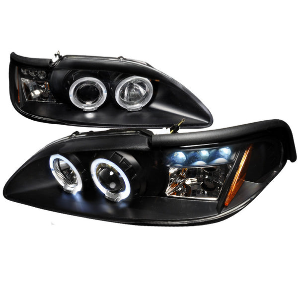 94-98 FORD MUSTANG HEADLIGHT HALO LED PROJECTOR BLACK