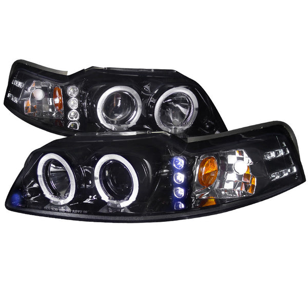 99-04 FORD MUSTANG HEADLIGHT SMOKED LENS GLOSS BLACK HOUSING PROJECTOR HEADLIGHTS