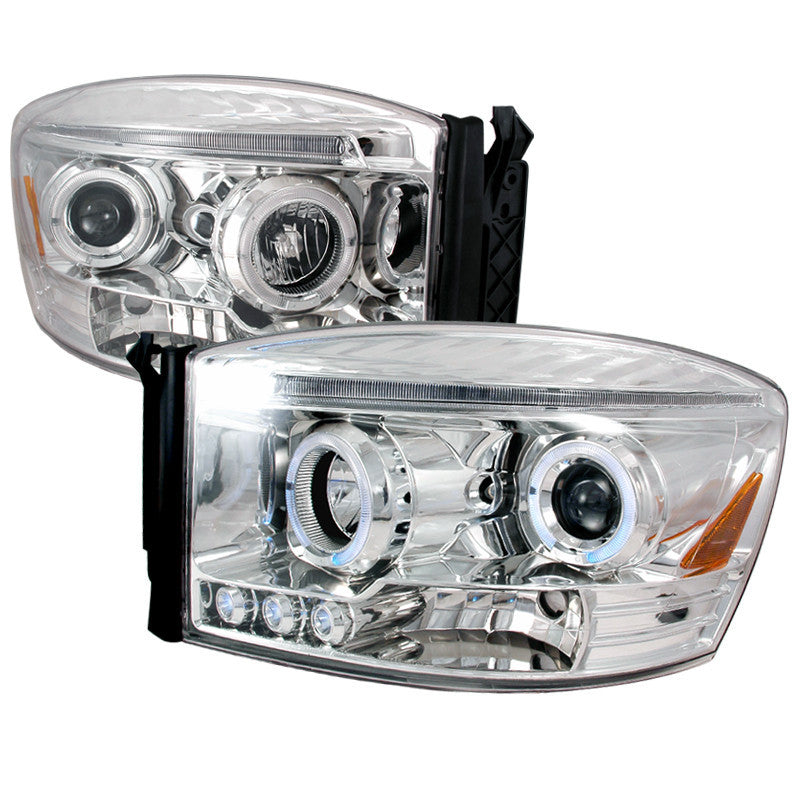 06-08 DODGE RAM HEADLIGHT HALO LED PROJECTOR CHROME