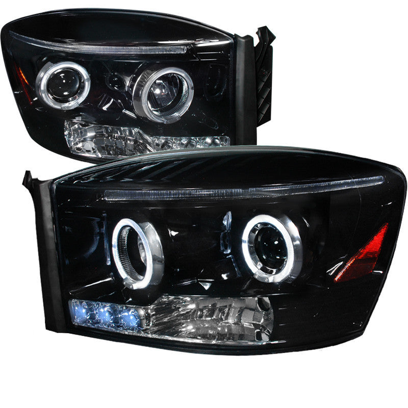 06-08 DODGE RAM HEADLIGHT HALO PROJECTOR HEADLIGHT GLOSS BLACK HOUSING SMOKE LENS