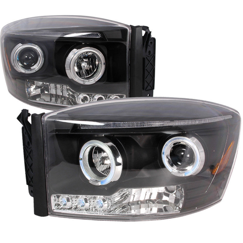06-08 DODGE RAM HEADLIGHT HALO LED PROJECTOR BLACK