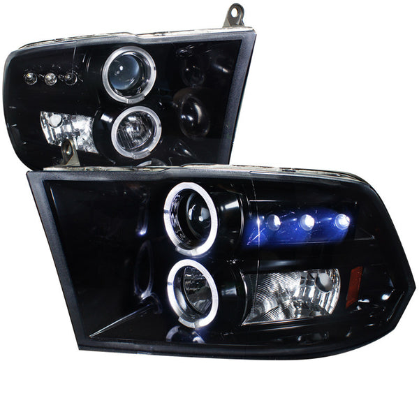 09-12 DODGE RAM HEADLIGHT HALO LED PROJECTOR HEADLIGHT GLOSS BLACK HOUSING SMOKE LENS