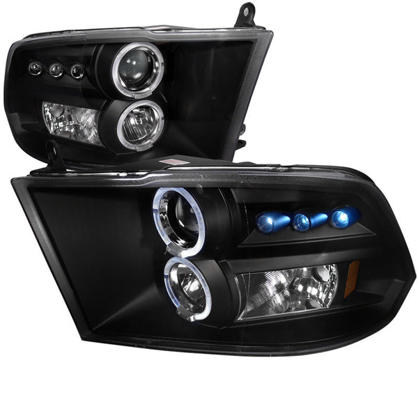 09-12 DODGE RAM HEADLIGHT HALO LED PROJECTOR BLACK HOUSING