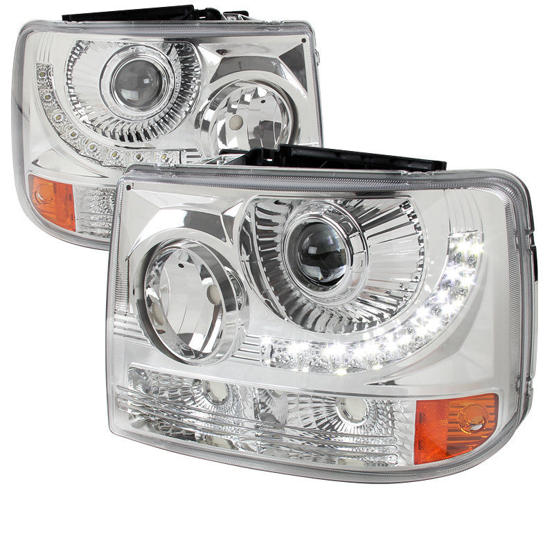 99-02 CHEVY SILVERADO HEADLIGHT 1 PC PROJECTOR HEADLIGHT - CHROME WITH LED (ONLY FITS WITH SPEC-D VERTICAL FACELIFT CONVERSION GRILL)