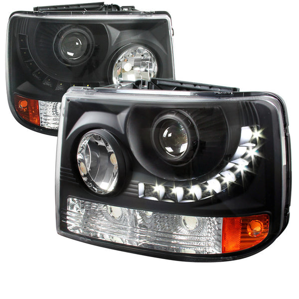 99-02 CHEVY SILVERADO HEADLIGHT 1 PC PROJECTOR HEADLIGHT - BLACK WITH LED (ONLY FITS WITH SPEC-D VERTICAL FACELIFT CONVERSION GRILL)
