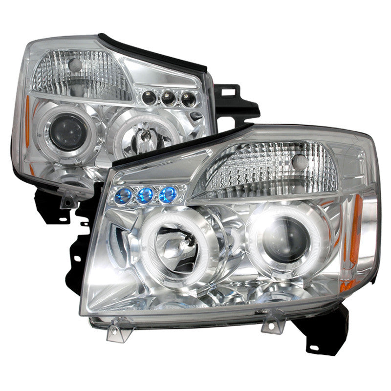 04-07 NISSAN TITAN HEADLIGHT HALO LED PROJECTOR CHROME