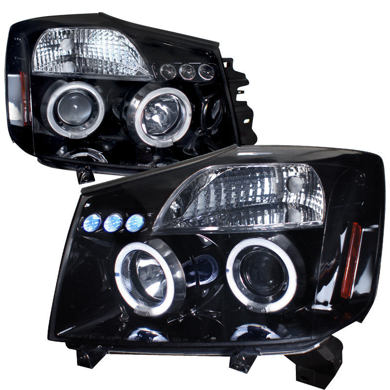 04-07 NISSAN TITAN HEADLIGHT HALO PROJECTOR HEADLIGHT GLOSS BLACK HOUSING SMOKE LENS