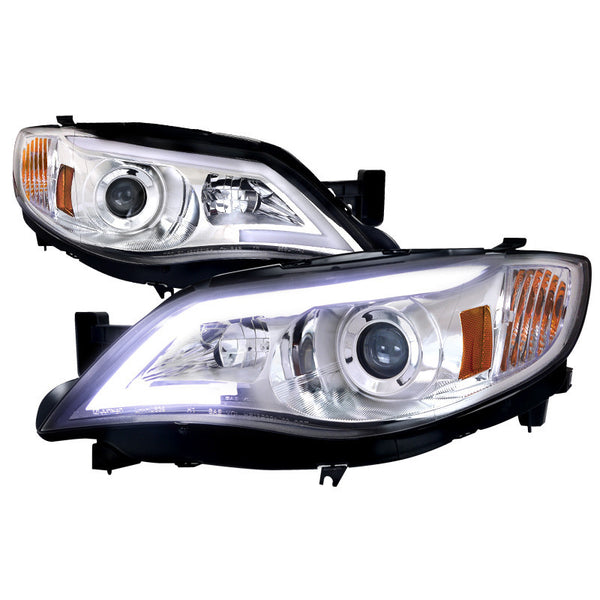 08-13 SUBARU IMPREZA HEADLIGHT CHROME HOUSING PROJECTOR HEADLIGHTS WITH LED DAY TIME RUNNING LIGHT STRIP