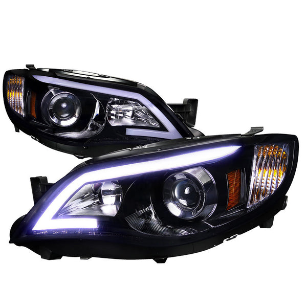 08-13 SUBARU IMPREZA HEADLIGHT SMOKED LENS GLOSS BLACK HOUSING PROJECTOR HEADLIGHTS WITH LED DAY TIME RUNNING LIGHT STRIP