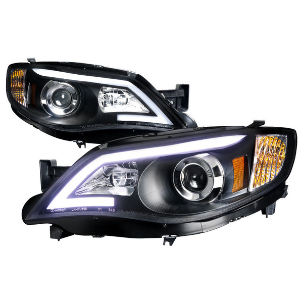 08-13 SUBARU IMPREZA HEADLIGHT BLACK HOUSING PROJECTOR HEADLIGHTS WITH LED DAY TIME RUNNING LIGHT STRIP
